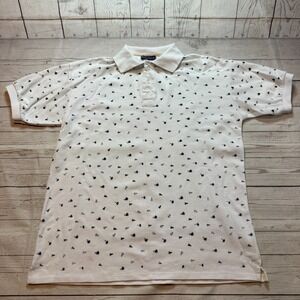 Nautica Anchors Boats Trees All Over Print Polo Shirt White Men's Size Large